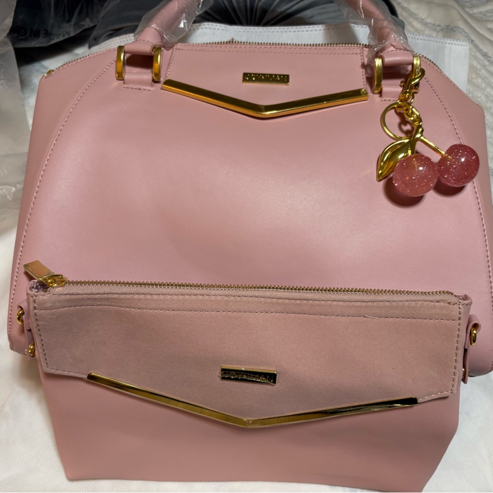 2 pc Pink Handbag w/Gold Accents CHARM INCLUDED